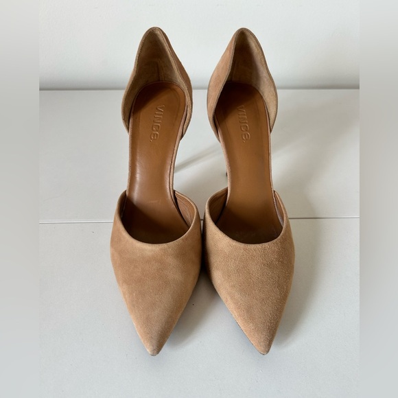 Vince Celeste Suede D’Orsay Pointed Toe Cream Neutral Beige 3.5” Pump Size 8.5 8 - Picture 3 of 8